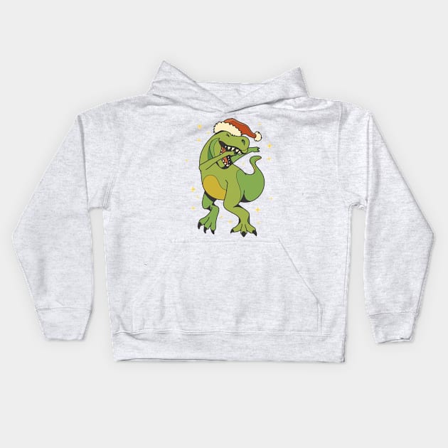 Christmas T Rex Dab P Kids Hoodie by LindenDesigns